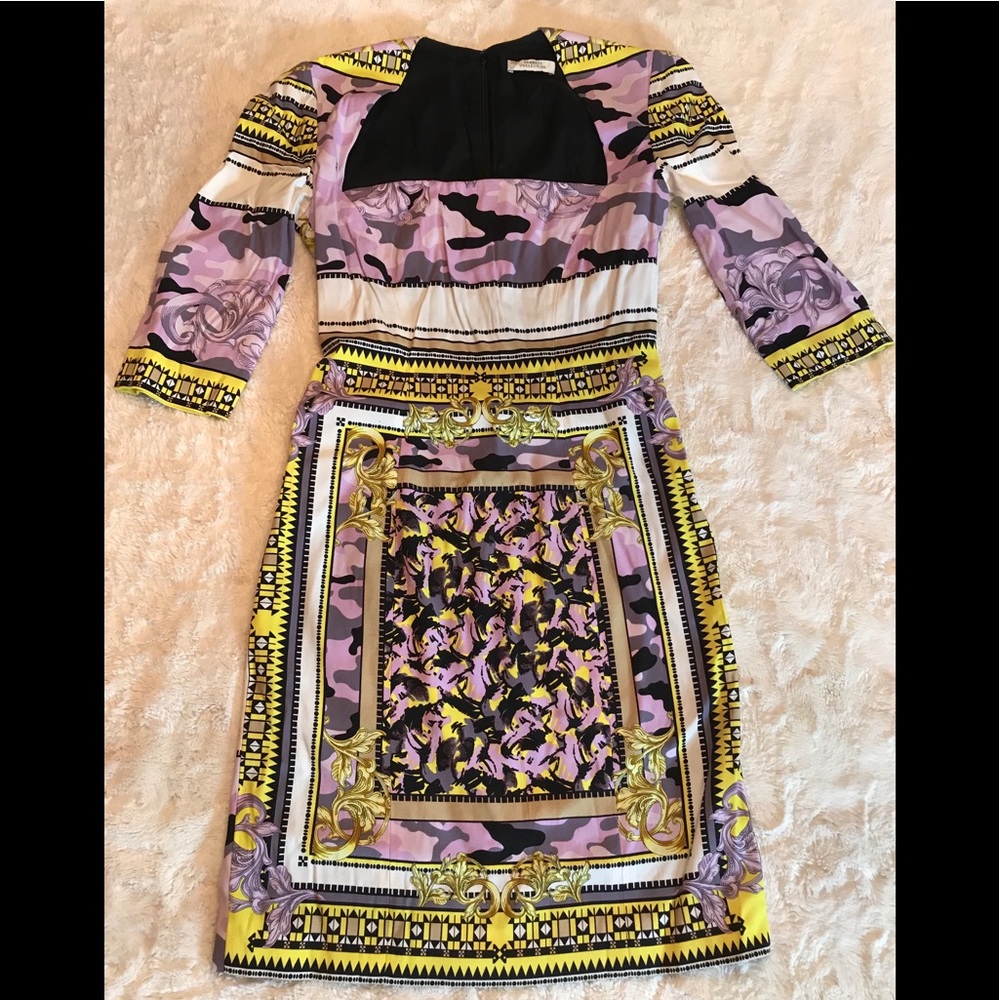 Versace Collection Yellow & Lavender Print Dress